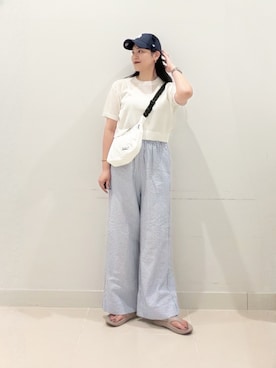 「SENSE OF PLACE by URBAN RESEARCH（センスオブプレイスバイアーバンリサーチ）の『接触冷感』汗ジミ防止カップツキバックオープンキャミソール（キャミソール、ホワイト系）」を使った、maiさん（レディース・167cm）の夏コーディネート