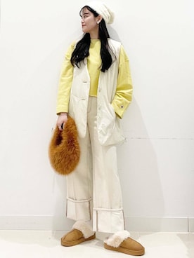 「SMELLY（スメリー）のシャギービーニー（ニットキャップ/ビーニー）」を使った、maiさん（レディース・167cm）の冬コーディネート