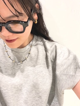 「SMELLY（スメリー）のワイドフレームダテメガネ（メガネ、ブラック系）」を使った、maiさん（レディース・167cm）の夏コーディネート