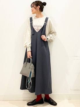 「アイテム（ジャンパースカート）」を使った、mai49さん（骨格ストレート・レディース・167cm）の冬コーディネート
