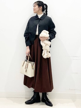 「SMELLY（スメリー）のアイテム（ピアス（両耳用））」を使った、maiさん（レディース・167cm）の冬コーディネート