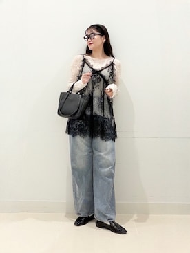 「SENSE OF PLACE by URBAN RESEARCH（センスオブプレイスバイアーバンリサーチ）のシアーレースカットトップ（Tシャツ/カットソー、ホワイト系）」を使った、maiさん（レディース・167cm）の秋コーディネート