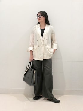 「SENSE OF PLACE by URBAN RESEARCH（センスオブプレイスバイアーバンリサーチ）のラウンドネックリブTシャツ(半袖)（Tシャツ/カットソー、ブラック系）」を使った、maiさん（レディース・167cm）の夏コーディネート
