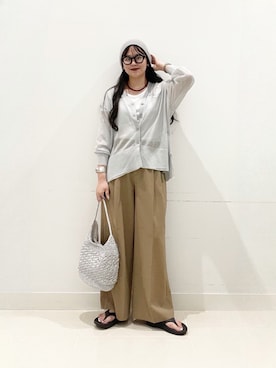 「SENSE OF PLACE by URBAN RESEARCH（センスオブプレイスバイアーバンリサーチ）のラウンドネックリブTシャツ(半袖)（Tシャツ/カットソー、ホワイト系）」を使った、maiさん（レディース・167cm）の夏コーディネート