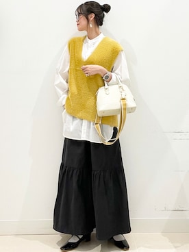 「黒」｜「アイテム（ベスト）」を使った、maiさん（レディース・167cm）の冬コーディネート