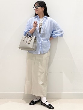 「SENSE OF PLACE by URBAN RESEARCH（センスオブプレイスバイアーバンリサーチ）の『抗菌/消臭』ギャザーフラットパンプス（パンプス、ブラック系）」を使った、maiさん（レディース・167cm）の春コーディネート