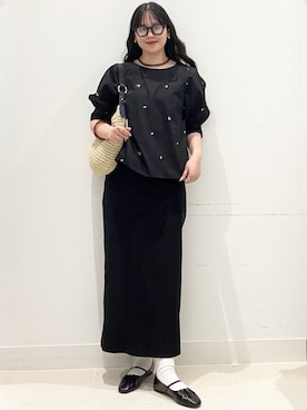 「SENSE OF PLACE by URBAN RESEARCH（センスオブプレイスバイアーバンリサーチ）の『抗菌/消臭』ギャザーフラットパンプス（パンプス、ブラック系）」を使った、maiさん（レディース・167cm）の春コーディネート