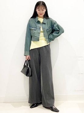 「アイテム（デニムジャケット、グリーン系）」を使った、mai49さん（レディース・167cm）の春コーディネート