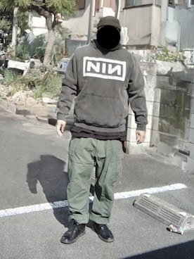 「アイテム（カーゴパンツ）」を使った、90kumakumaさん（メンズ・175cm）の秋コーディネート