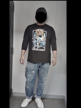 「アイテム（デニムパンツ）」を使った、90kumakumaさん（メンズ・175cm）の秋コーディネート