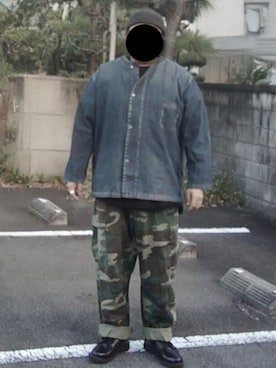 「アイテム（カーゴパンツ）」を使った、90kumakumaさん（メンズ・175cm）の秋コーディネート