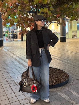 「アイテム（ハンチング/ベレー帽）」を使った、ユウナさん（レディース・158cm）の秋コーディネート