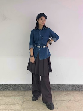 「アイテム（ヘアゴム）」を使った、ユウナさん（レディース・158cm）の冬コーディネート