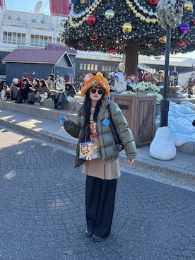 「MONCLER（モンクレール）のアイテム」を使った、柊希さん（レディース・158cm）の冬コーディネート