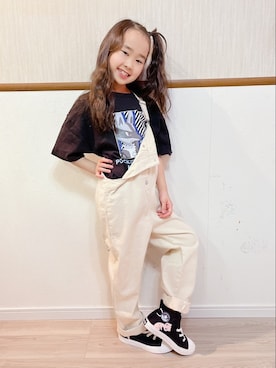 「アイテム（オールインワン・サロペット、ホワイト系）」を使った、yuuさん（キッズ・123cm）の春コーディネート