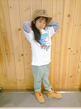 「CAMP7（キャンプセブン）のアイテム（帽子）」を使った、yuuさん（キッズ・120cm）の夏コーディネート