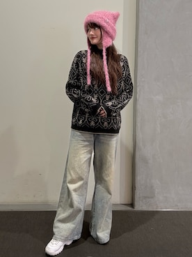 「アイテム（ニットキャップ/ビーニー、ピンク系）」を使った、RIKOさん（レディース・160cm）の秋コーディネート