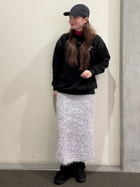 「Chapeau d' O（シャポードオー）のChapeau d' O  Co Satin 6P Cap / シャポードオー（キャップ、ブラック系）」を使った、RIKOさん（レディース・160cm）の春コーディネート