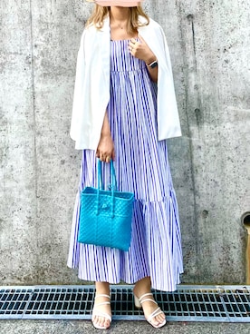 「ストライプワンピース」｜「アイテム（ジャケット/アウター）」を使った、miiiiさん（レディース・169cm）の夏コーディネート