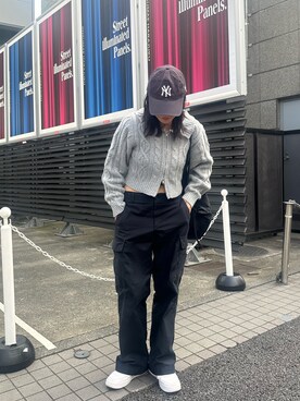 「ケーブルニット」｜「アイテム（キャップ）」を使った、s13_oliveさん（レディース・158cm）の秋コーディネート