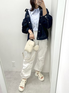 「OLIVE des OLIVE（オリーブデオリーブ）のアイテム（デニムジャケット）」を使った、s13_oliveさん（レディース・158cm）の春コーディネート