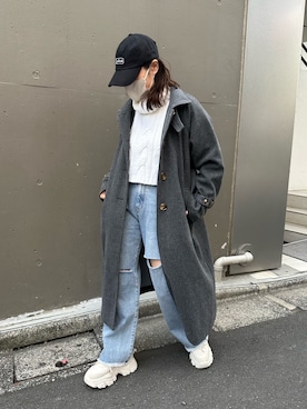 「OLIVE des OLIVE（オリーブデオリーブ）のアイテム（ステンカラーコート）」を使った、s13_oliveさん（レディース・158cm）の冬コーディネート