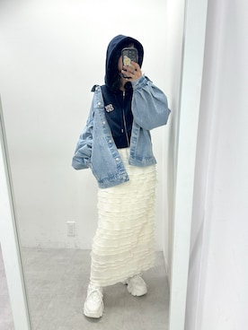 「OLIVE des OLIVE（オリーブデオリーブ）のアイテム（デニムジャケット）」を使った、s13_oliveさん（レディース・158cm）の春コーディネート