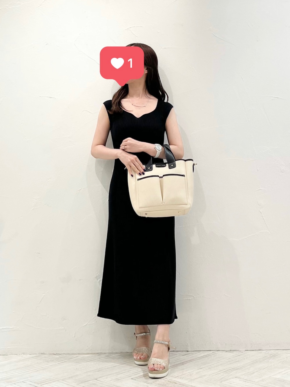 「夏ファッション、オトナカジュアル、大人可愛い、ラクチンコーデ、ワンピース、骨格ウェーブ、低身長、厚底サンダル、ootd、UNIQLO、プチプラ、ROPÉ、タイトワンピース、ブラックワンピース」｜「UNIQLOのアイテム（ワンピース、ブラック系）」を使った、sさん（レディース・147cm）の夏コーディネートの1枚目の写真