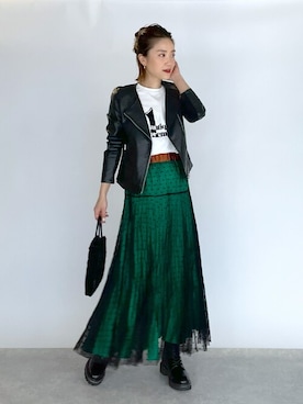 「piccin」｜「アイテム（ライダースジャケット）」を使った、PICCIN PRESSさん（レディース・164cm）の秋コーディネート