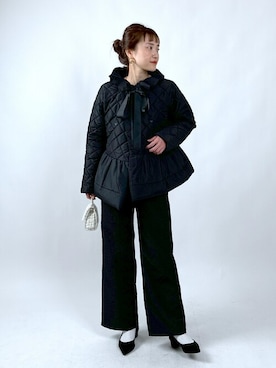 「オールブラック」｜「アイテム（ノーカラージャケット）」を使った、PICCIN PRESSさん（レディース・164cm）の冬コーディネート