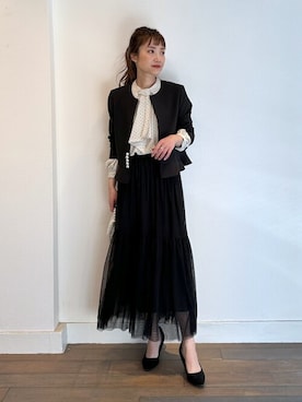 「piccin」｜「アイテム（ノーカラージャケット）」を使った、PICCIN PRESSさん（レディース・164cm）の春コーディネート