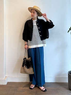 「リネンシャツ」｜「アイテム（ノーカラージャケット）」を使った、PICCIN PRESSさん（レディース・164cm）の夏コーディネート
