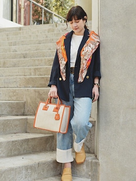 「アイテム（トートバッグ、オレンジ系）」を使った、ayuGさん（レディース・167cm）の春コーディネート
