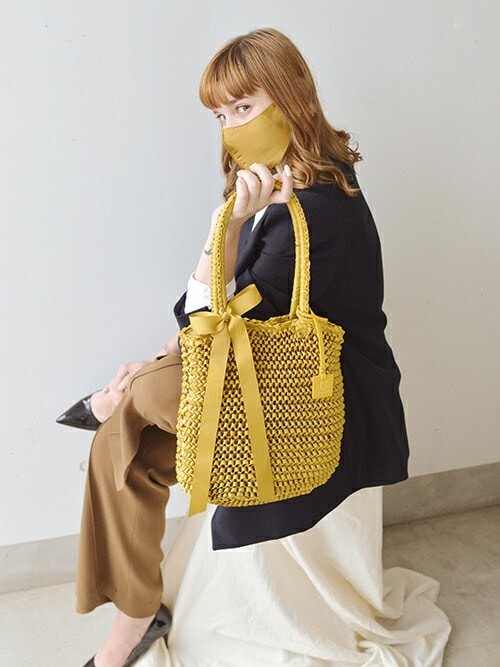 新品】Ruban ルバン リボンニット編みバッグ ボルドー トート