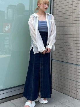 「アイテム（タンクトップ、ブルー系）」を使った、MURUAさん（レディース・159cm）の春コーディネート