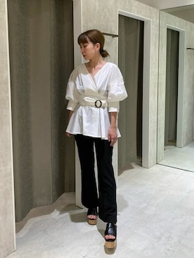 「アイテム（キャミソール、ブラック系）」を使った、MURUAさん（レディース・155cm）の春コーディネート