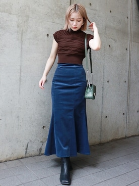 「アイテム（トップス、ブラウン系）」を使った、MURUAさん（レディース・158cm）の夏コーディネート