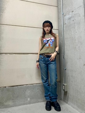 「ロック」｜「アイテム（タンクトップ）」を使った、moanghaeeeさん（レディース・168cm）の夏コーディネート