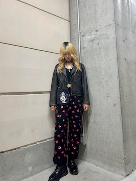 「アメカジ」｜「アイテム（ライダースジャケット）」を使った、moanghaeeeさん（レディース・168cm）の秋コーディネート