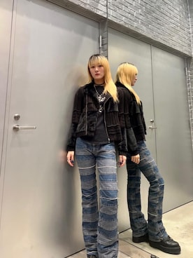 「アメカジ」｜「アイテム（ライダースジャケット）」を使った、moanghaeeeさん（レディース・168cm）の秋コーディネート