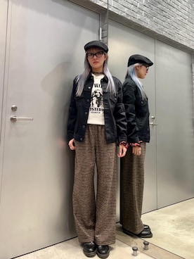 「ワイドパンツ 」｜「アイテム（デニムジャケット）」を使った、moanghaeeeさん（レディース・168cm）の冬コーディネート