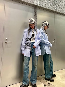 「シャツ 」｜「アイテム（帽子）」を使った、moanghaeeeさん（レディース・168cm）の冬コーディネート