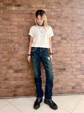 「HYSTERIC GLAMOUR（ヒステリックグラマー）のCIRCLE HEAD Tシャツ2PACS（Tシャツ/カットソー）」を使った、moanghaeeeさん（レディース・168cm）の夏コーディネート