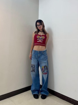 「アイテム（キャミソール、レッド系）」を使った、moanghaeeeさん（レディース・168cm）の夏コーディネート