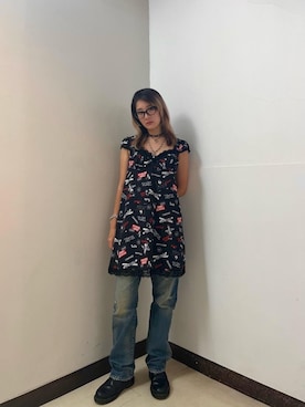 「HYSTERIC GLAMOUR（ヒステリックグラマー）のROCK HAPPENING柄 ワンピース（ワンピース）」を使った、moanghaeeeさん（レディース・168cm）の夏コーディネート