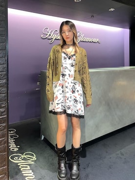 「HYSTERIC GLAMOUR（ヒステリックグラマー）のROCK HAPPENING柄 ワンピース（ワンピース）」を使った、moanghaeeeさん（レディース・168cm）の秋コーディネート