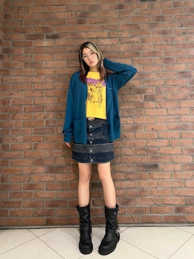 「アイテム（デニムスカート）」を使った、moanghaeeeさん（レディース・168cm）の冬コーディネート