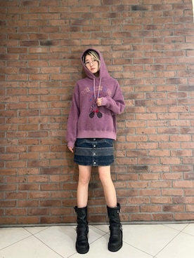 「アイテム（デニムスカート）」を使った、moanghaeeeさん（レディース・168cm）の冬コーディネート