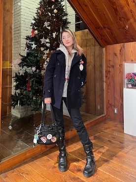 「アイテム（ピーコート）」を使った、moanghaeeeさん（レディース・168cm）の冬コーディネート