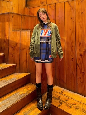 「HYSTERIC GLAMOUR（ヒステリックグラマー）のHYSTERIC TYPICAL GIRLS スリットリボンシャツ（シャツ/ブラウス、ホワイト系）」を使った、moanghaeeeさん（レディース）の春コーディネート